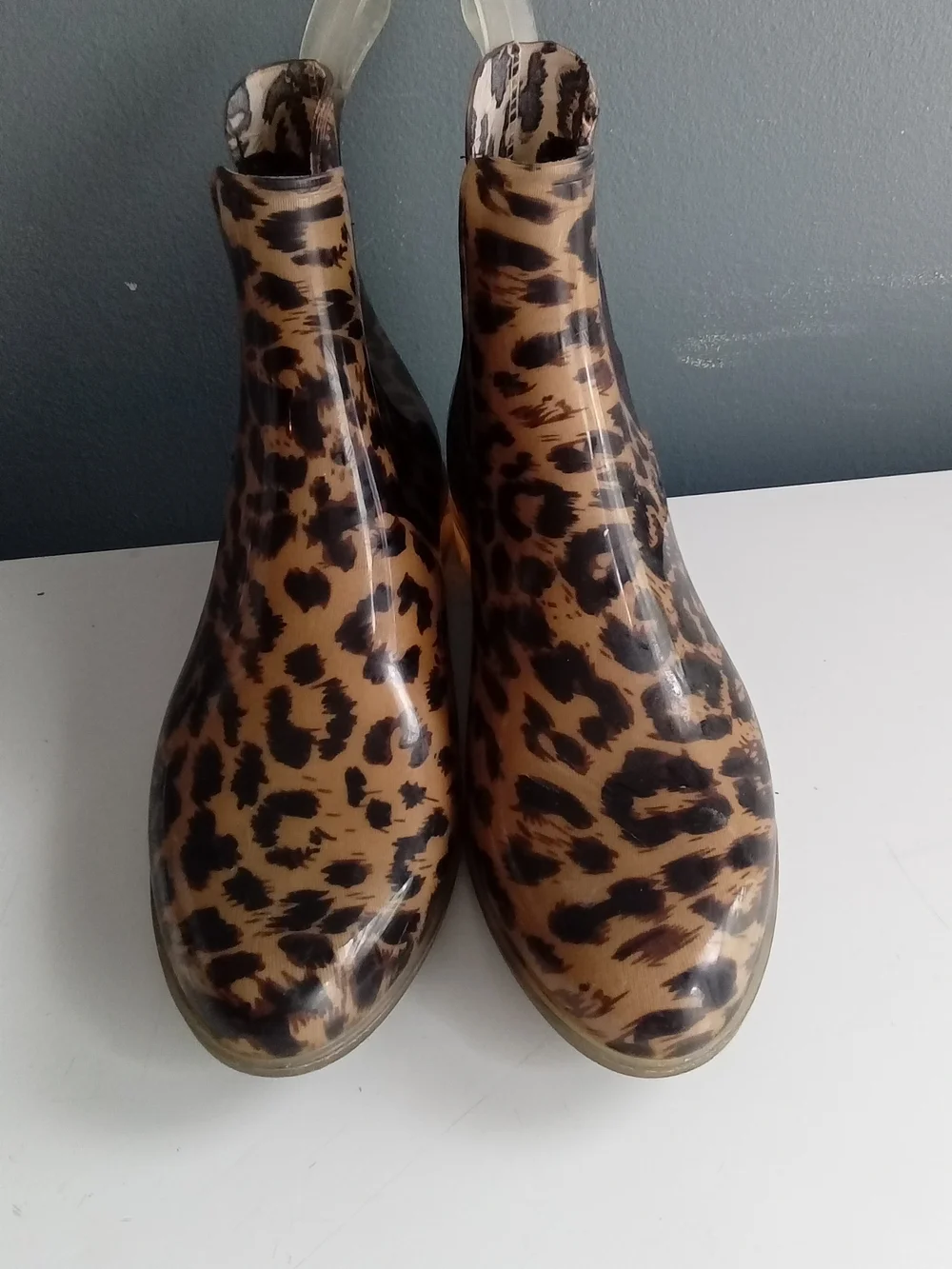 Leopard Print‎ Chelsea Rain Boots Waterproof Animal Print Ankle Boots Brown